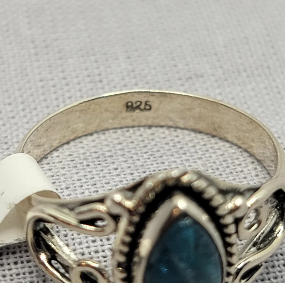 Blue Apatite Sterling Silver Horseshoe Ring Signed Size 7